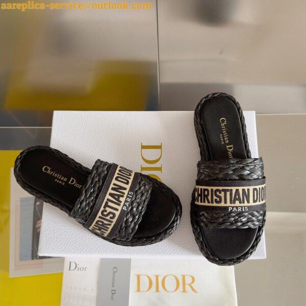 Replica Dior Dioriviera Dway Platform Slides in Raffia and Black Embroidered Cotton 15