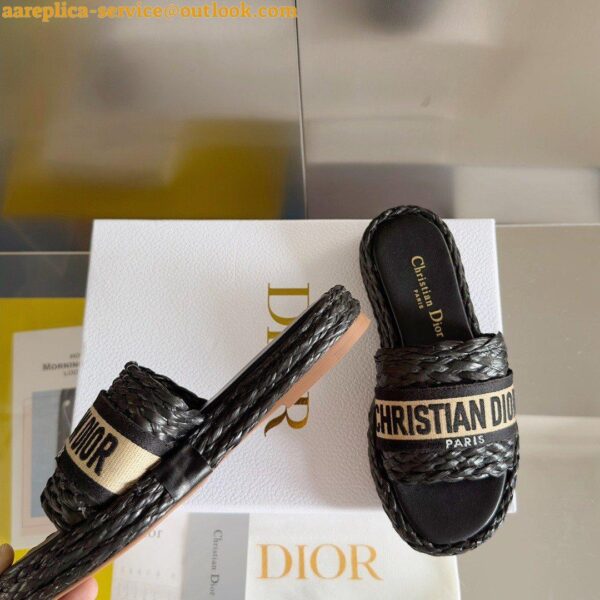 Replica Dior Dioriviera Dway Platform Slides in Raffia and Black Embroidered Cotton 16