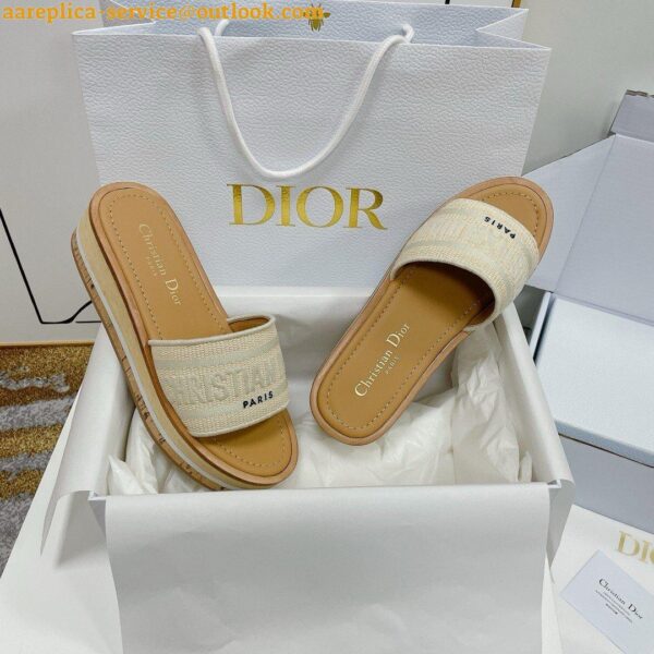 Replica Dior Dioriviera Dway Platform Slides in Raffia and White Embroidered Cotton 3