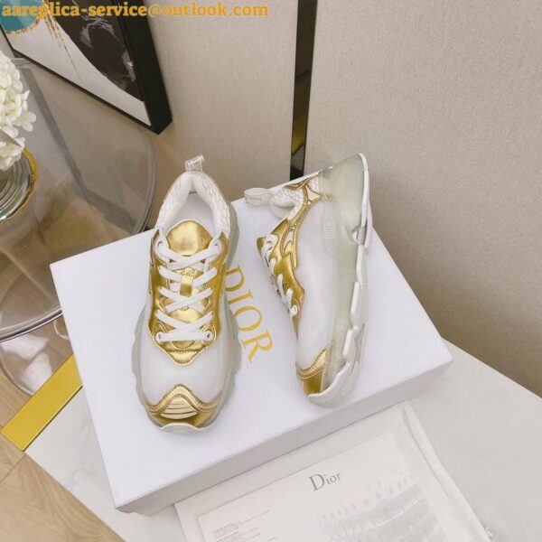 Replica Dior Vibe Sneakers In White Mesh and Gold Leather 11