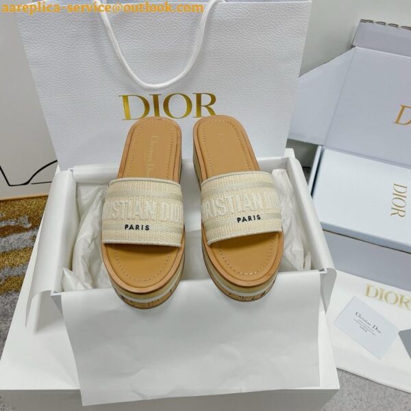 Replica Dior Dioriviera Dway Platform Slides in Raffia and White Embroidered Cotton 6