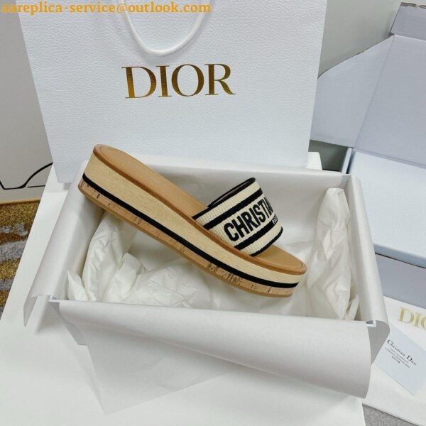 Replica Dior Dioriviera Dway Platform Slides in Raffia and Black Embroidered Cotton 21