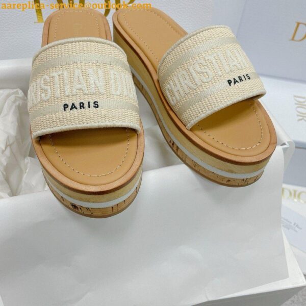 Replica Dior Dioriviera Dway Platform Slides in Raffia and White Embroidered Cotton 8