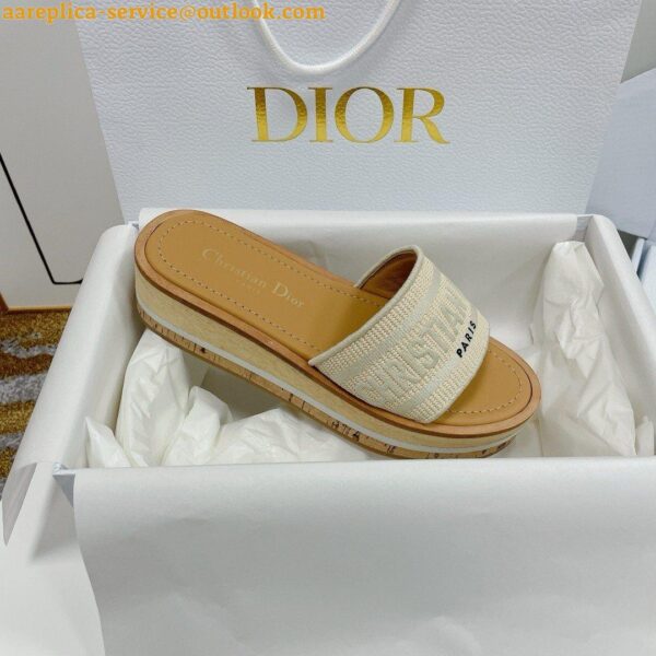 Replica Dior Dioriviera Dway Platform Slides in Raffia and White Embroidered Cotton 9