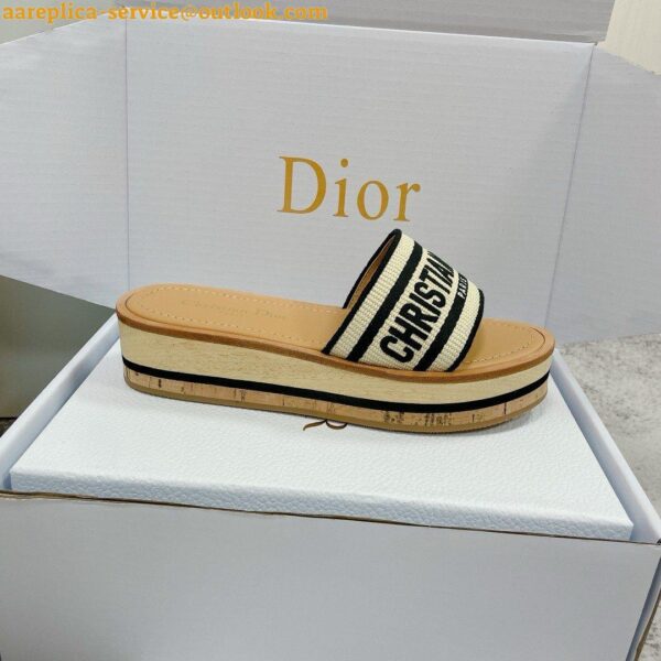 Replica Dior Dioriviera Dway Platform Slides in Raffia and Black Embroidered Cotton 23