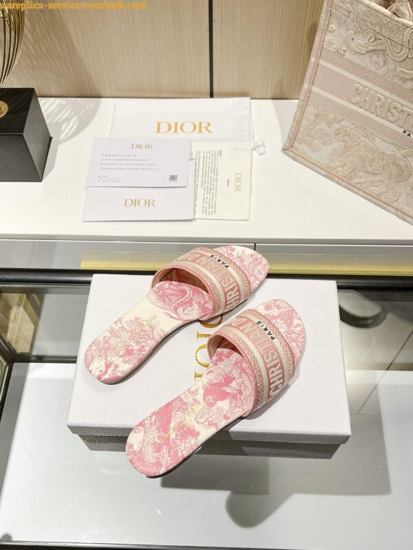 Replica Dior Dioriviera Dway Slides in Coral Toile de Jouy Sauvage Cotton 8