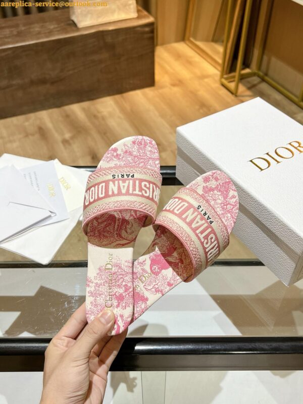 Replica Dior Dioriviera Dway Slides in Coral Toile de Jouy Sauvage Cotton 11