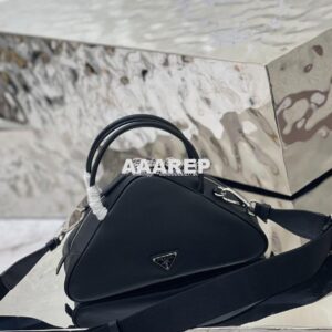 Replica Prada Leather Triangle bag 1BB082 Black 2