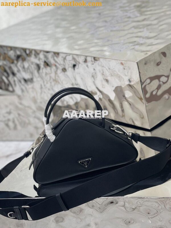 Replica Prada Leather Triangle bag 1BB082 Black 4