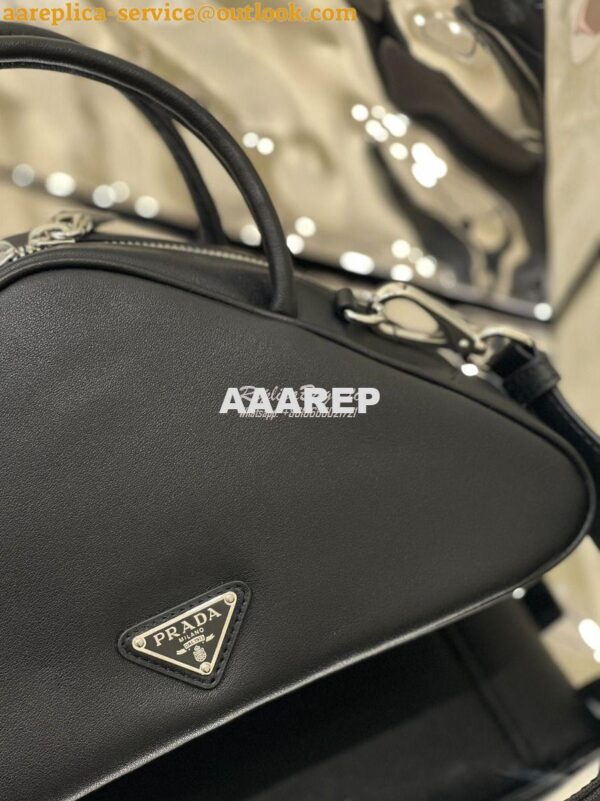 Replica Prada Leather Triangle bag 1BB082 Black 5