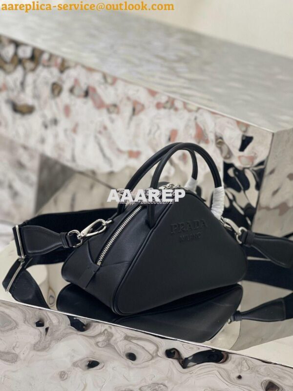 Replica Prada Leather Triangle bag 1BB082 Black 8