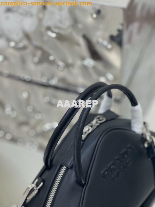 Replica Prada Leather Triangle bag 1BB082 Black 12