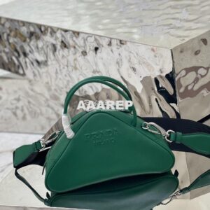 Replica Prada Leather Triangle bag 1BB082 Green 2