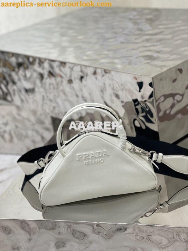 Replica Prada Leather Triangle bag 1BB082 White 3