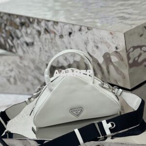 Replica Prada Leather Triangle bag 1BB082 White 2