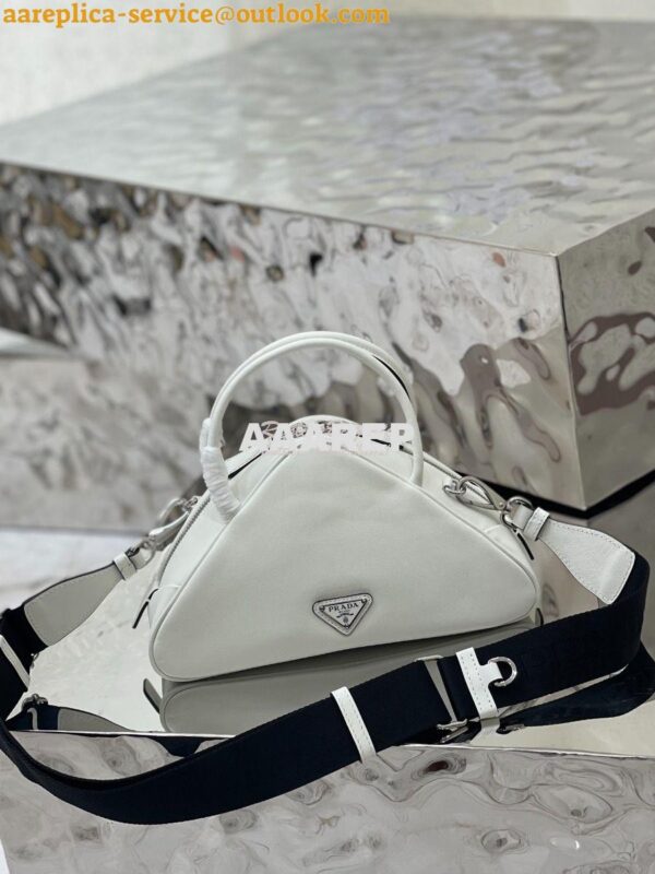 Replica Prada Leather Triangle bag 1BB082 White 4