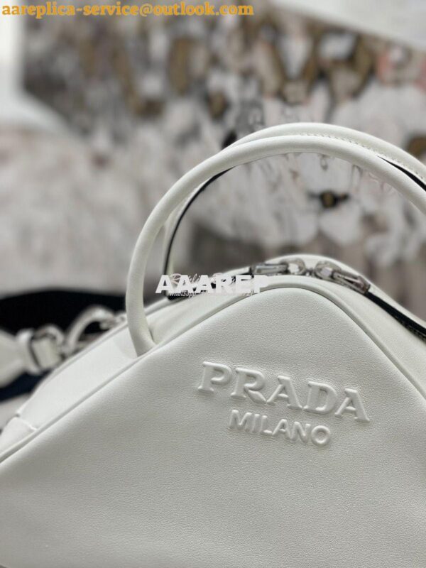 Replica Prada Leather Triangle bag 1BB082 White 5