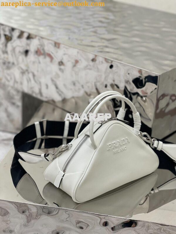 Replica Prada Leather Triangle bag 1BB082 White 7