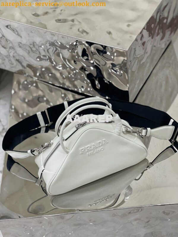 Replica Prada Leather Triangle bag 1BB082 White 8