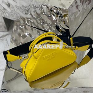 Replica Prada Leather Triangle bag 1BB082 Yellow 2