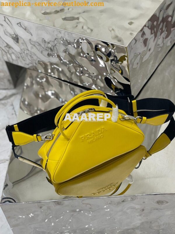 Replica Prada Leather Triangle bag 1BB082 Yellow 4