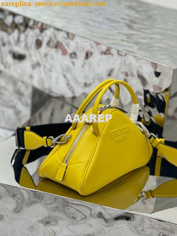 Replica Prada Leather Triangle bag 1BB082 Yellow 8