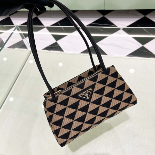 Replica Prada 1BA368 From The Runway Small embroidered fabric Prada Symbole bag Black and Beige 3