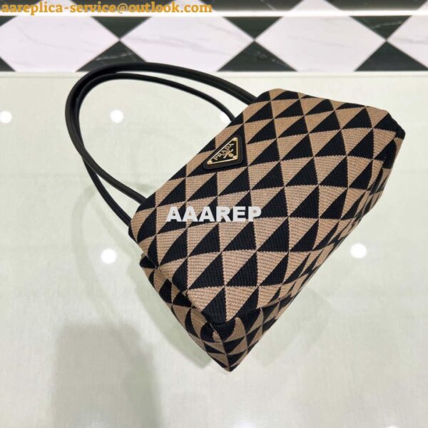 Replica Prada 1BA368 From The Runway Small embroidered fabric Prada Symbole bag Black and Beige 7