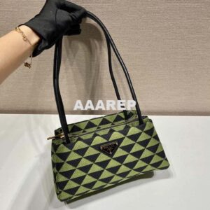 Replica Prada 1BA368 From The Runway Small embroidered fabric Prada Symbole bag Black Ivy Green