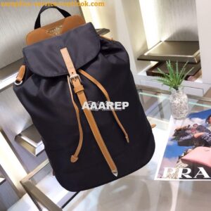 Replica Prada Nylon and Saffiano leather backpack 1BZ064 Black Caramel