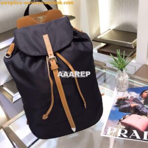 Replica Prada Nylon and Saffiano leather backpack 1BZ064 Black Caramel 2