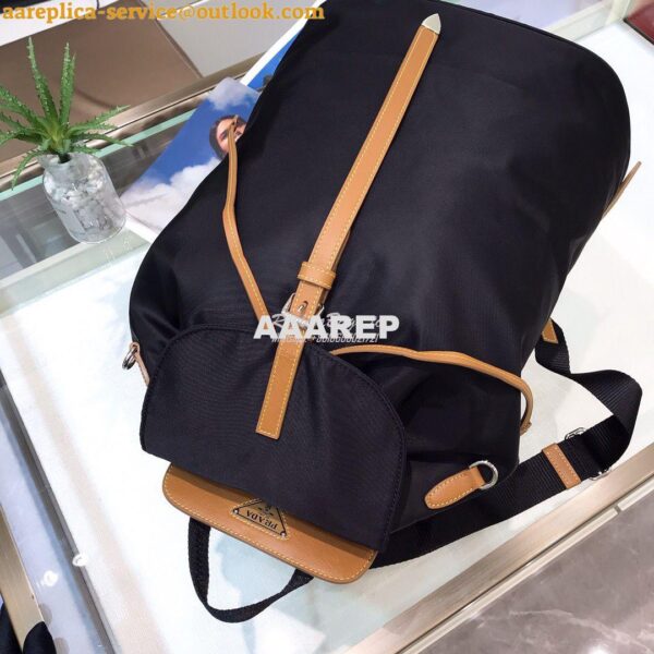 Replica Prada Nylon and Saffiano leather backpack 1BZ064 Black Caramel 8