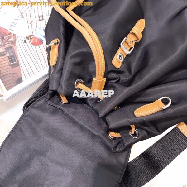 Replica Prada Nylon and Saffiano leather backpack 1BZ064 Black Caramel 11