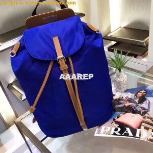 Replica Prada Nylon and Saffiano leather backpack 1BZ064 Blue Caramel