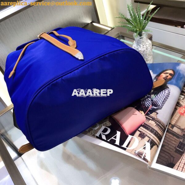 Replica Prada Nylon and Saffiano leather backpack 1BZ064 Blue Caramel 8