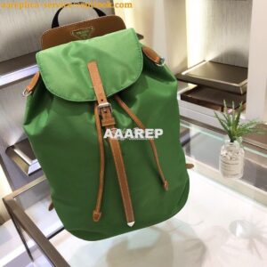 Replica Prada Nylon and Saffiano leather backpack 1BZ064 Green Caramel 2