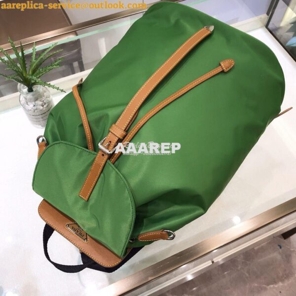 Replica Prada Nylon and Saffiano leather backpack 1BZ064 Green Caramel 7