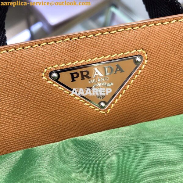 Replica Prada Nylon and Saffiano leather backpack 1BZ064 Green Caramel 8