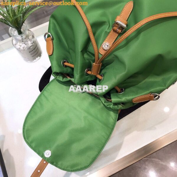 Replica Prada Nylon and Saffiano leather backpack 1BZ064 Green Caramel 10