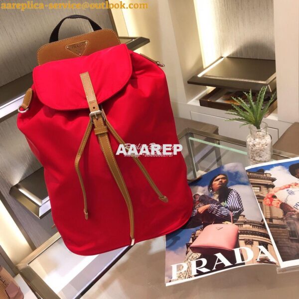 Replica Prada Nylon and Saffiano leather backpack 1BZ064 Red 3