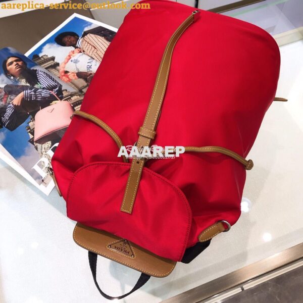 Replica Prada Nylon and Saffiano leather backpack 1BZ064 Red 5