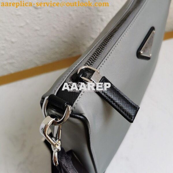 Replica Prada Nylon and Saffiano Leather Bag with Strap 2VH113 Grey 8