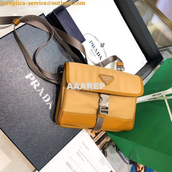 Replica Prada Nylon and Saffiano Leather Cellphone Case 2ZH108 Caramel 5