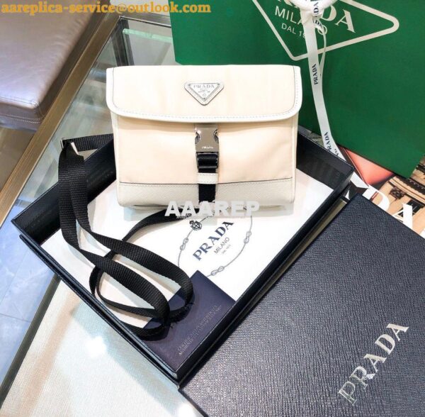 Replica Prada Nylon and Saffiano Leather Cellphone Case 2ZH108 White 5