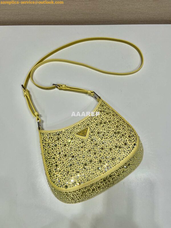 Replica Prada 1BC169 Prada Cleo satin bag with appliqués Yellow 4