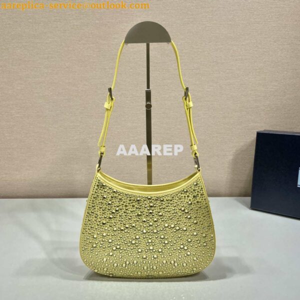 Replica Prada 1BC169 Prada Cleo satin bag with appliqués Yellow 3