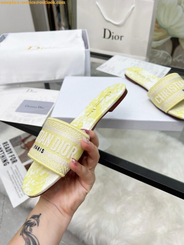 Replica Dior Dioriviera Dway Slides in Lemon Yellow Toile de Jouy Sauvage Cotton 3