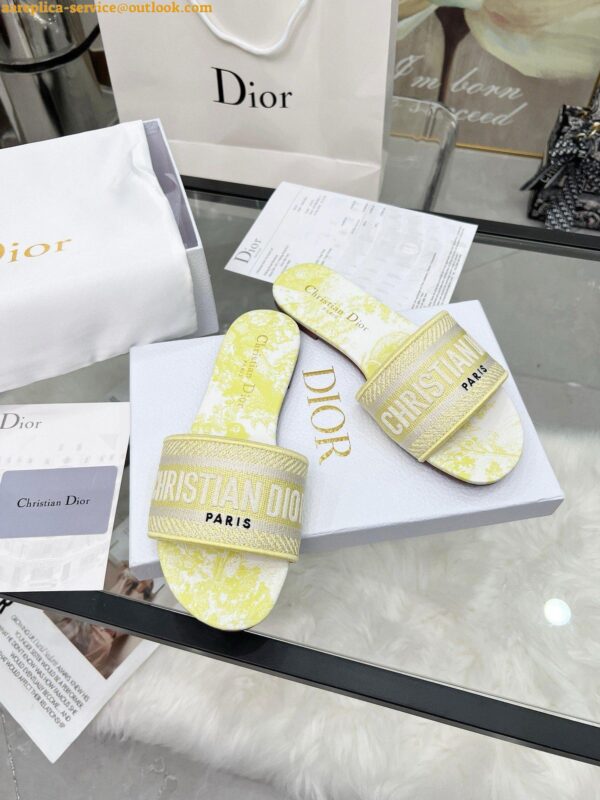 Replica Dior Dioriviera Dway Slides in Lemon Yellow Toile de Jouy Sauvage Cotton 4