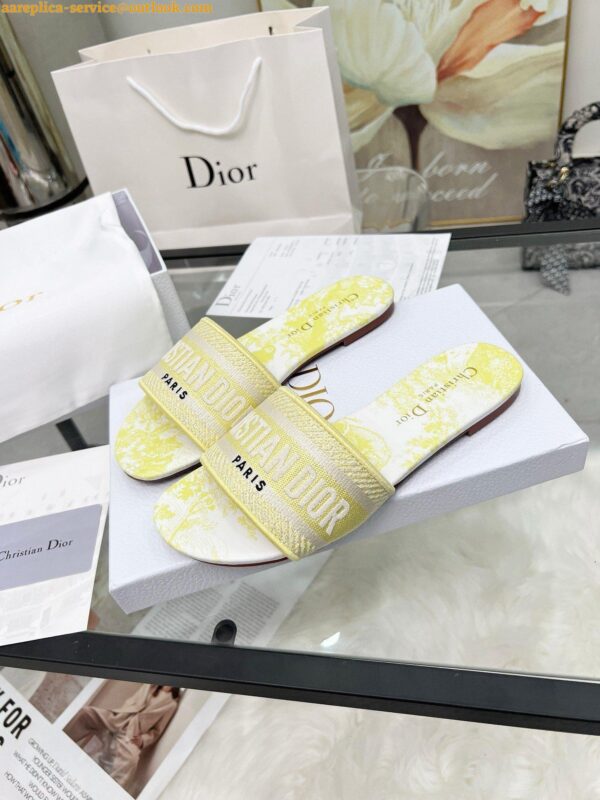 Replica Dior Dioriviera Dway Slides in Lemon Yellow Toile de Jouy Sauvage Cotton 5