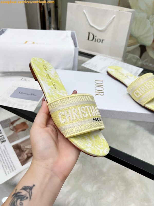 Replica Dior Dioriviera Dway Slides in Lemon Yellow Toile de Jouy Sauvage Cotton 6